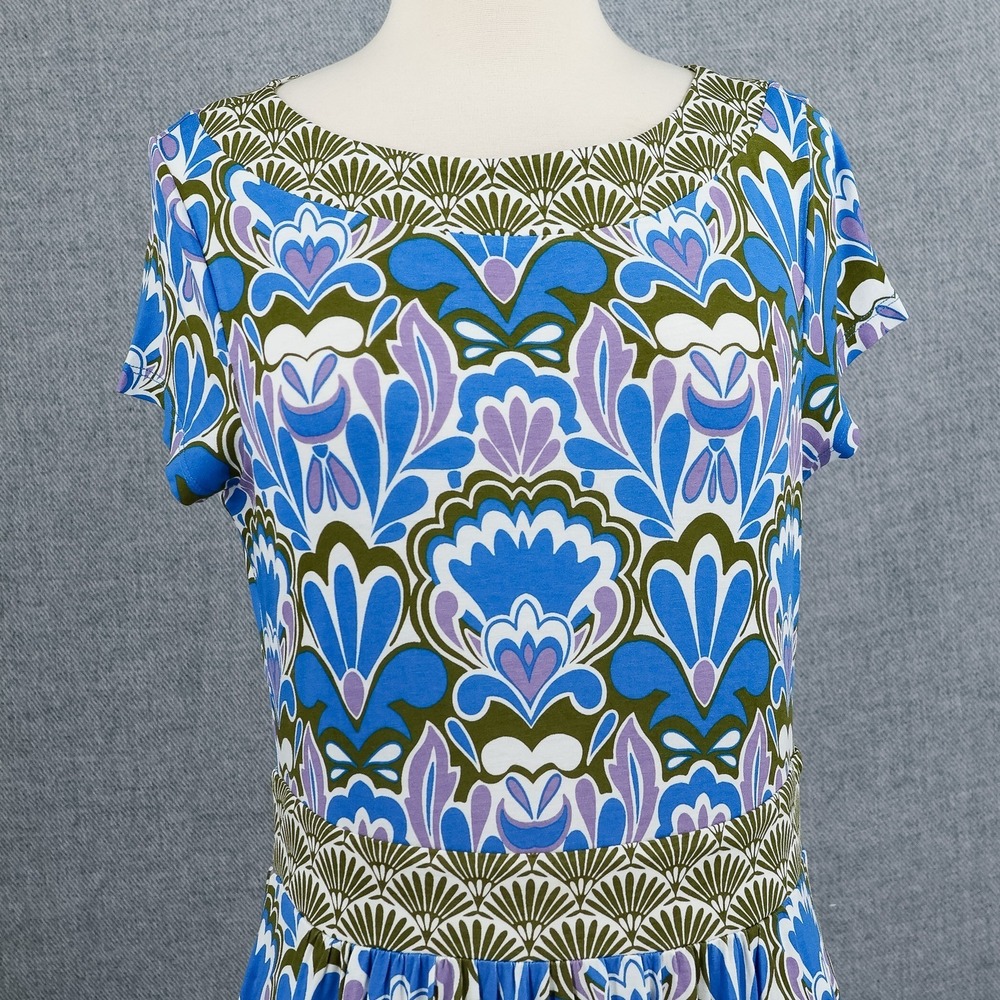 Boden Melanie Jersey Midi Dress Women 10 R French Blue Baroque Resort Wear - Picture 2 of 11